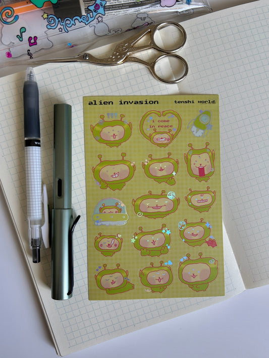 Alien holographic sticker sheet