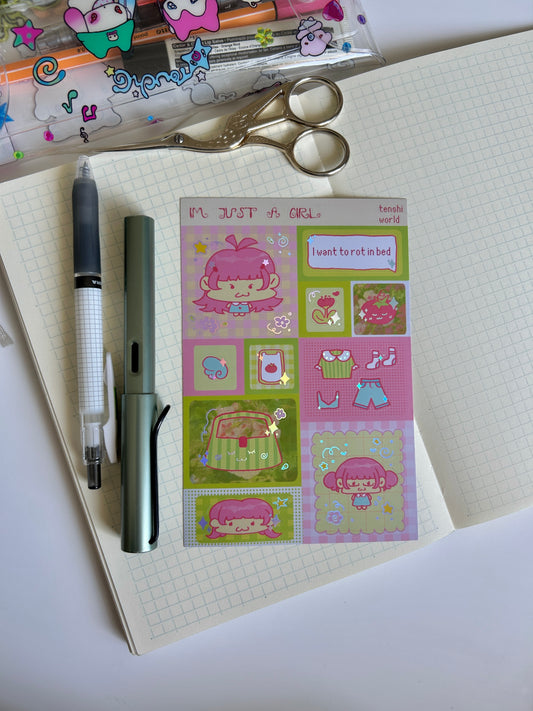 I'm just a girl holographic sticker sheet