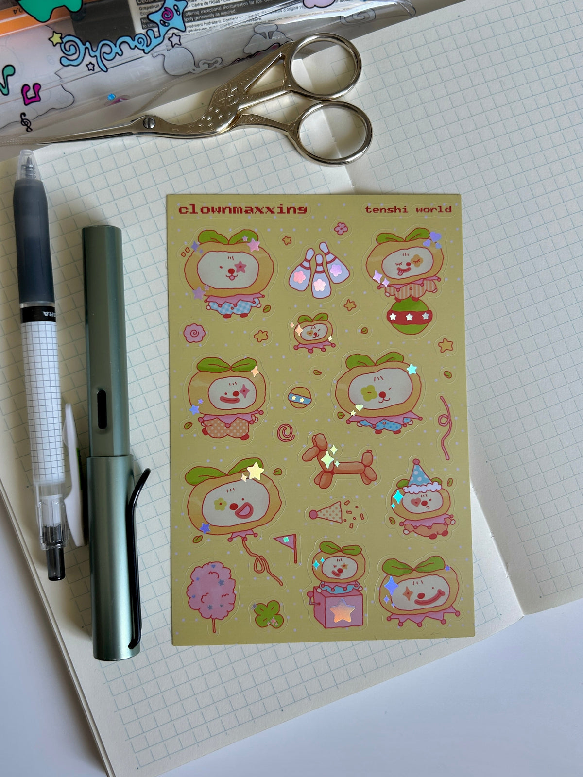 Clownmaxxing holographic sticker sheet