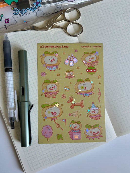 Clownmaxxing holographic sticker sheet