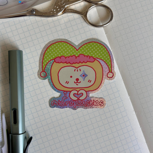 I Love Microplastics Clown Holographic Sticker